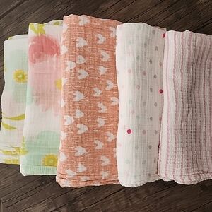 Aden + Anais & Cloud Island Muslin Cotton Baby Swaddle Blankets Floral Girl Lot
